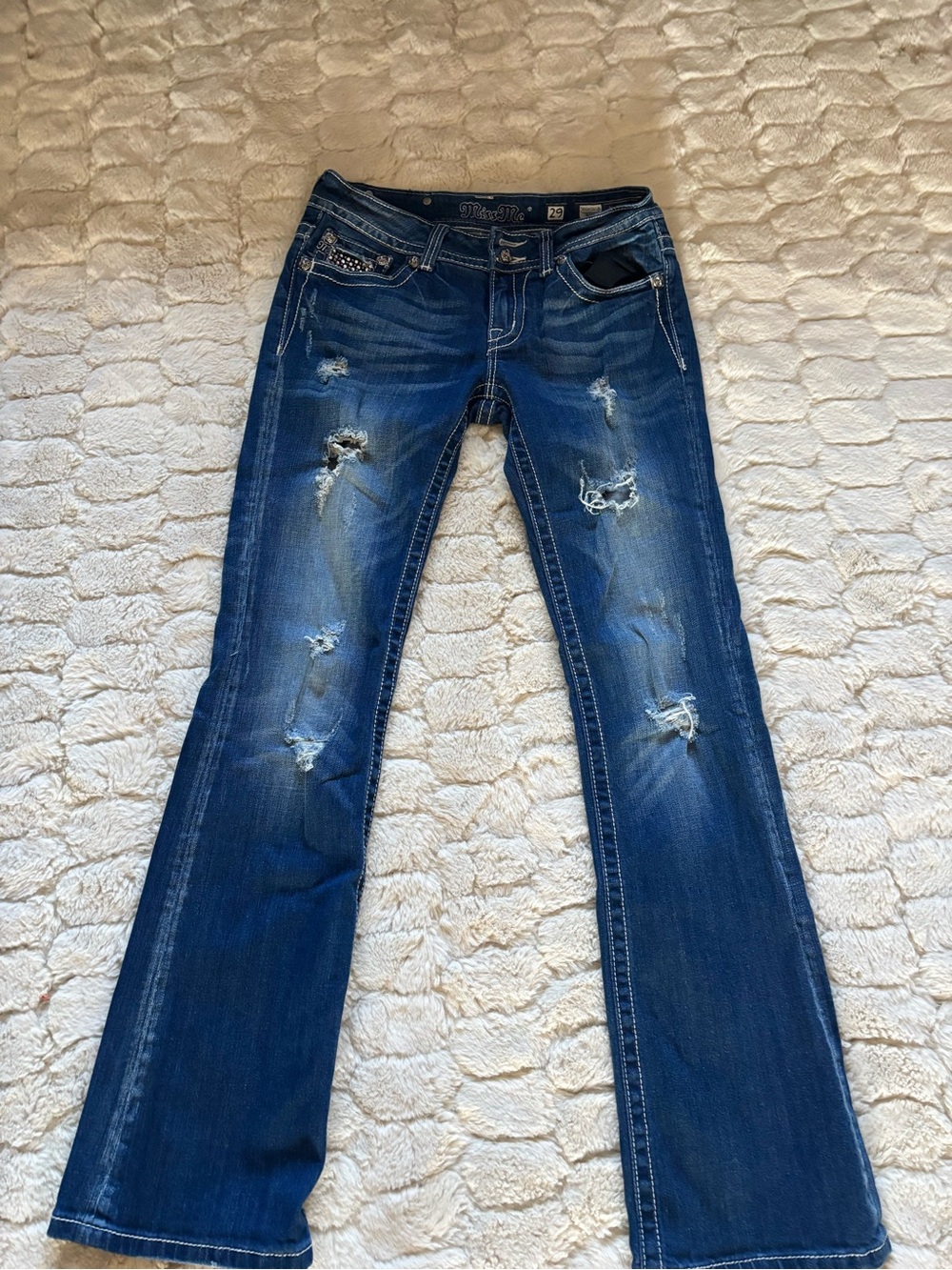Miss Me Indigo Distressed Flare Jeans